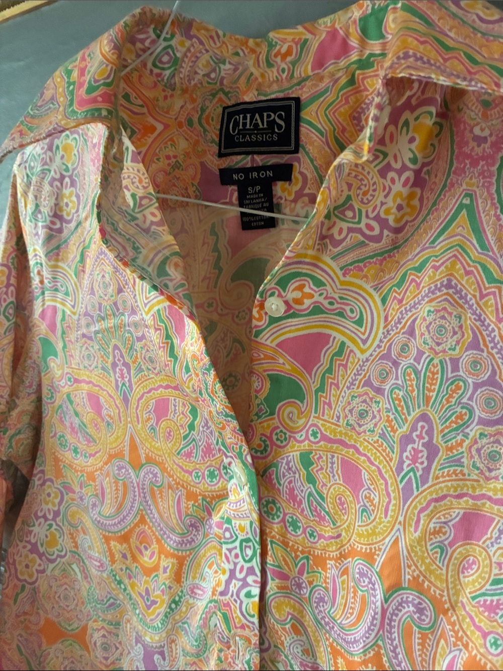 Chaps Classics Paisley Button Down Shirt | Pastel Preppy Cotton Blouse | Small - Picture 2 of 6